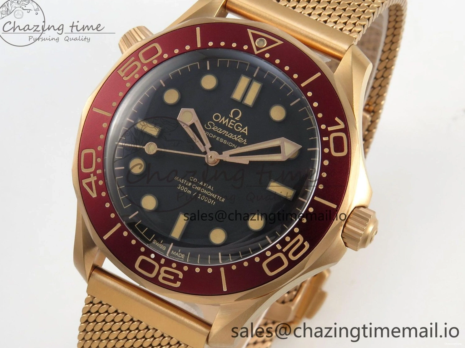 0510 Stylish Seamaster 300M Diver Rose Gold VSF 1:1 Best Edition Black Dial on Mesh Bracelet A 7662